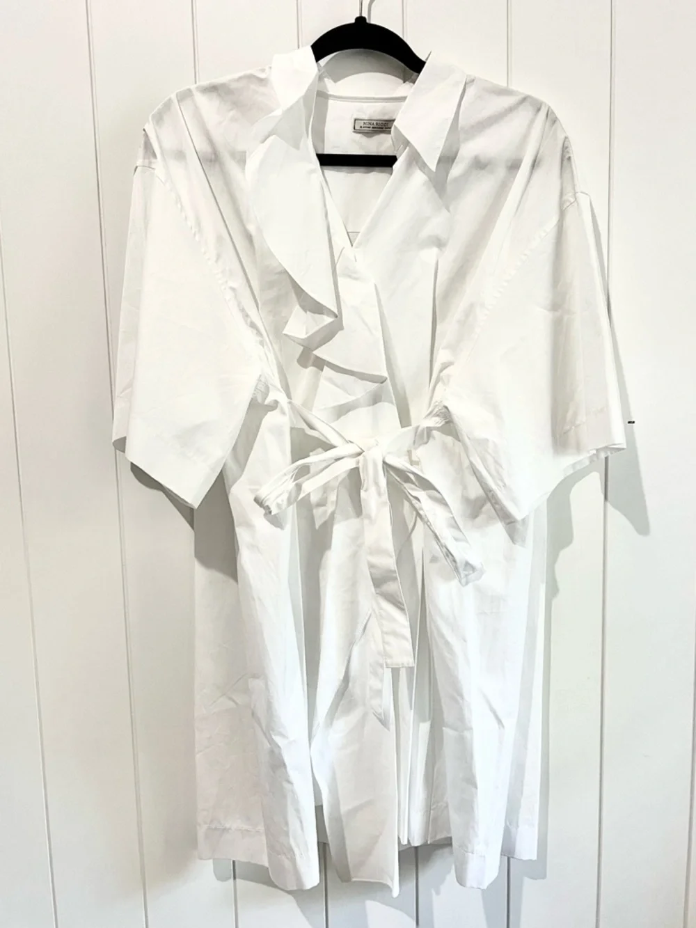 Nina Ricci NWOT Blouse Top  Ruffle Belted Unique Short Sleeves Size XL White - Picture 3 of 15